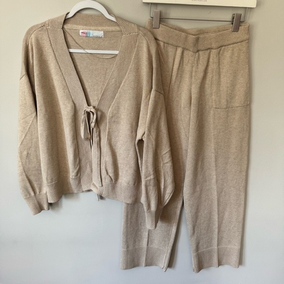 Free People Beach Solar Sweater Set Beige Oatmeal Knit Matching Cozy Set - Picture 3 of 8